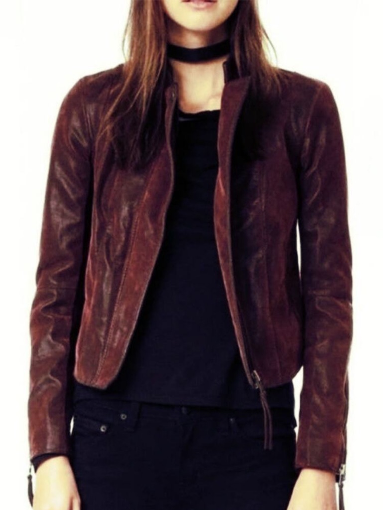 Free People Cool & Clean Vegan Faux Suede Leather Moto Jacket Wine Boho Biker